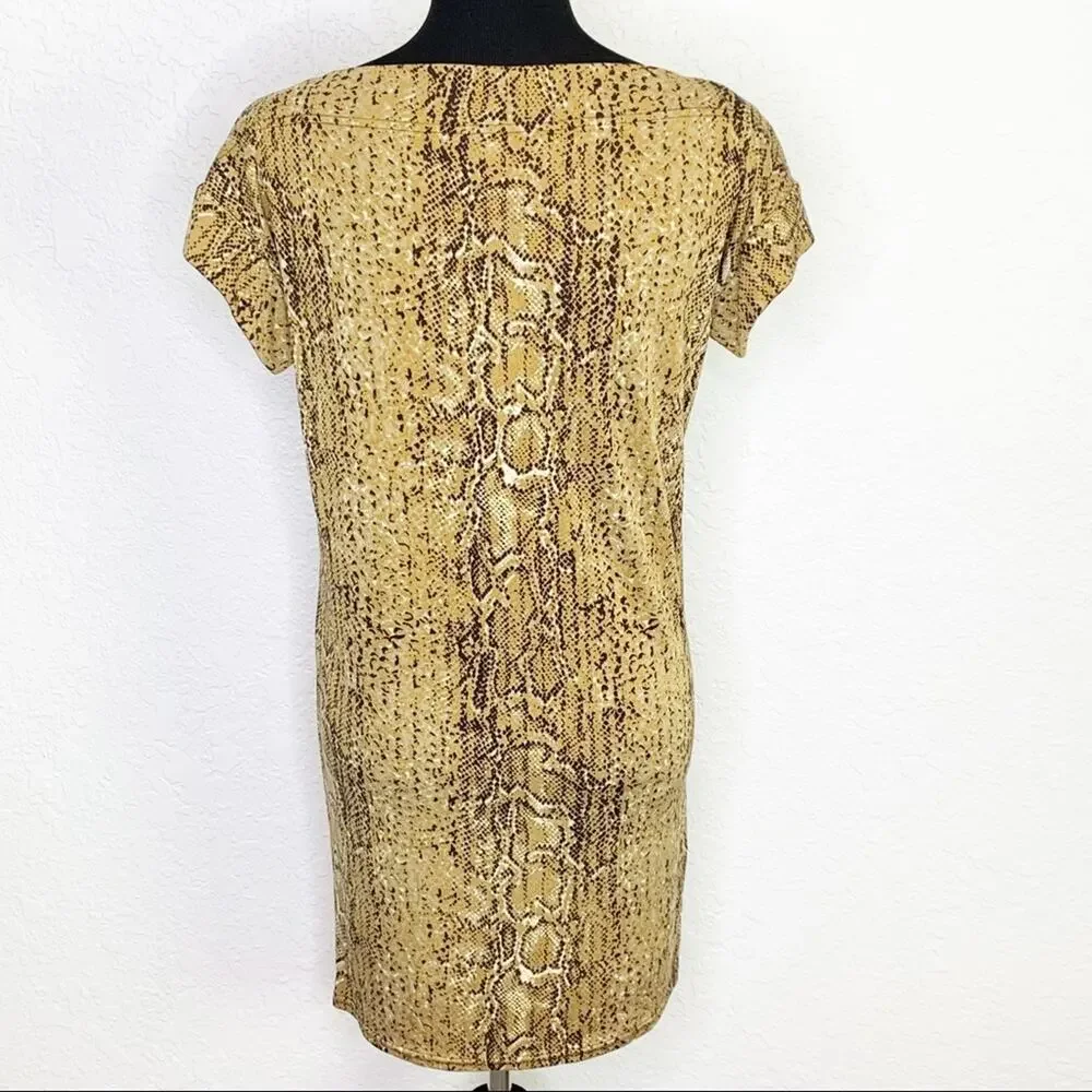Tory Burch tan black snakeskin print silk shift dress size XS